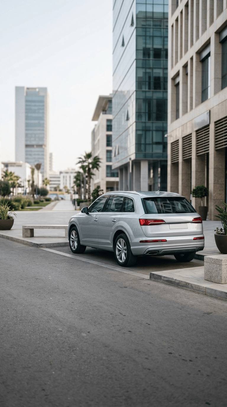 Service de location de voiture au Maroc à Casablanca avec SUV moderne, symbole de fiabilité et de mobilité professionnelle