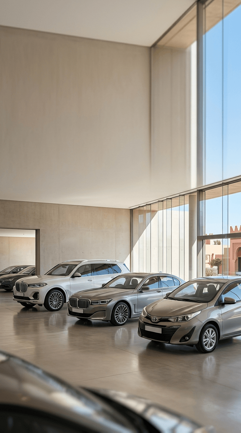 Flotte de voitures de location au Maroc comprenant SUV, berlines et citadines pour tous types de déplacements